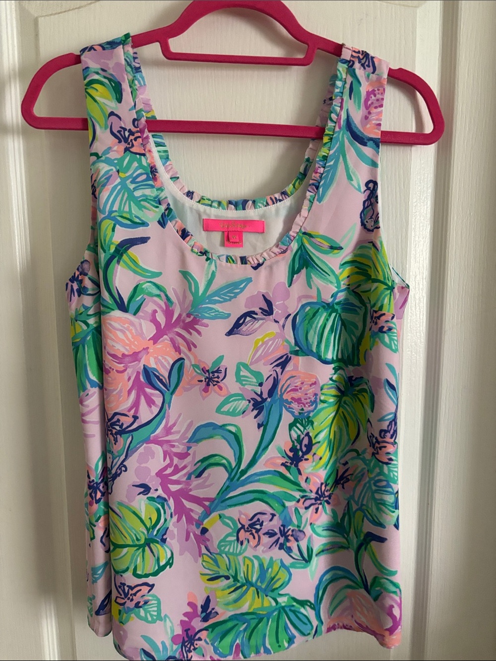 Lilly Pulitzer Floral Tank Top - Pink Multicolor Size M Lined with Ruffled Edge